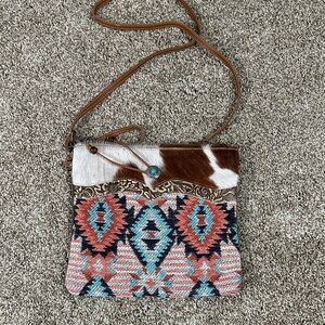 Artisan Patterned Crossbody Bag with Leather Accents